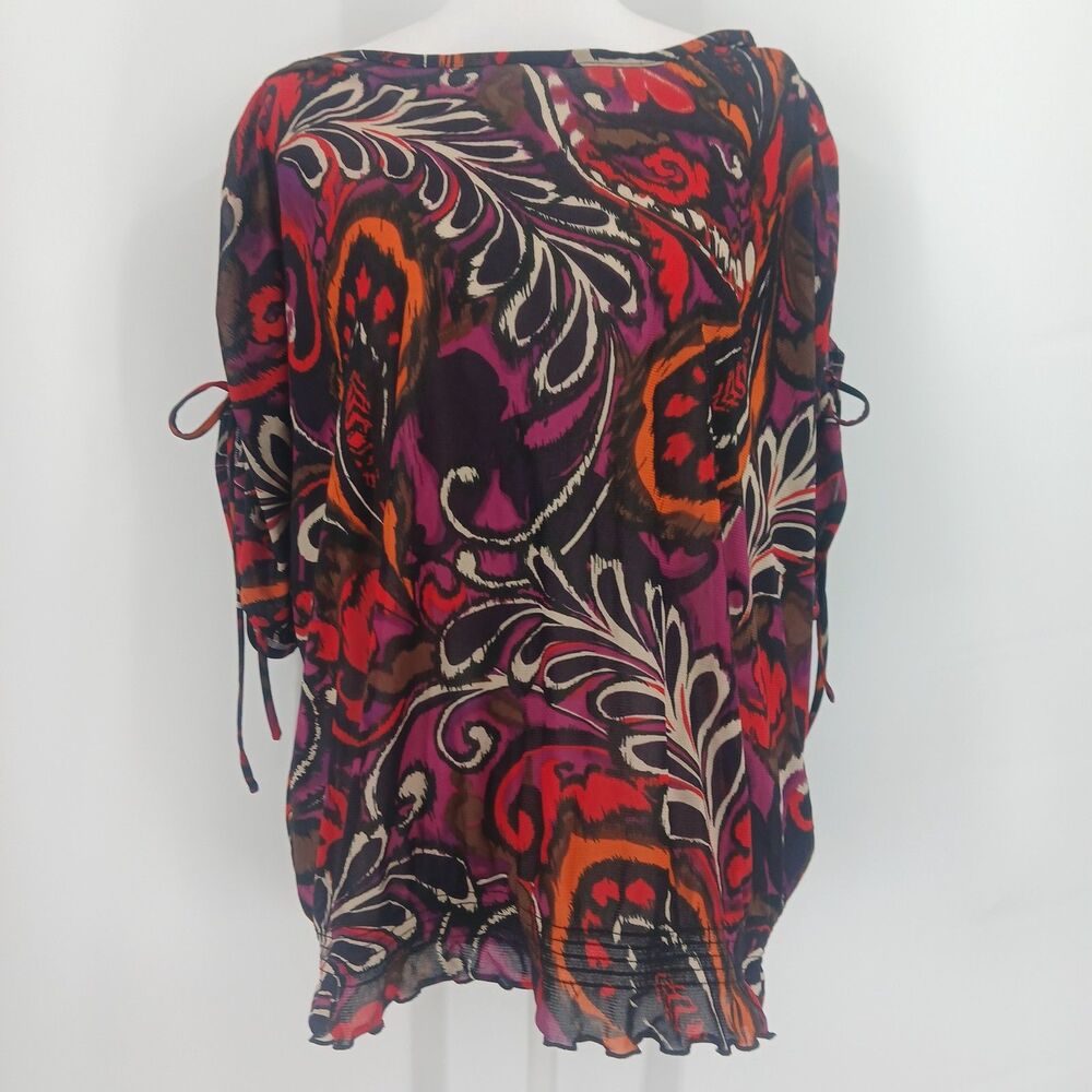 Sag Harbor Womens plus size 1X Paisley Long Sleeve Blouse Black Red